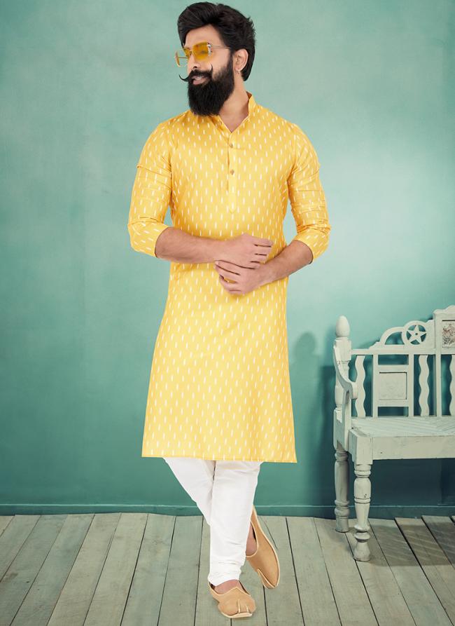 Dhupion Silk Yellow Festival Wear Printed Readymade Kurta Pajama